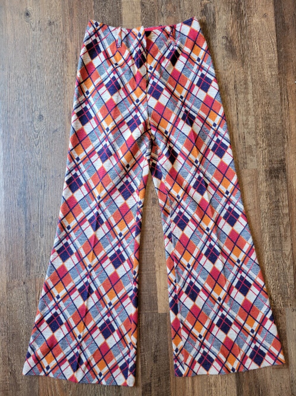 Vintage 70s Joseph Magnin Plaid Flare High Waist Mod Tartan Trousers